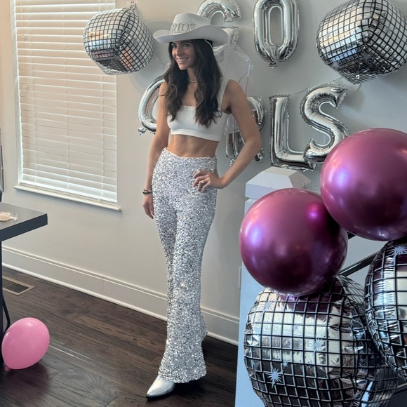 Velvet silver sequin flare pants - Picture 2 of 3